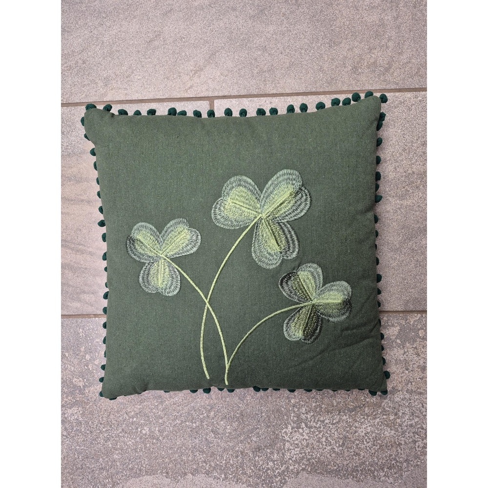 Vintage‎ Irish Shamrock Embroidered Pillow 13x13 Made IRELAND Green St Patrick's